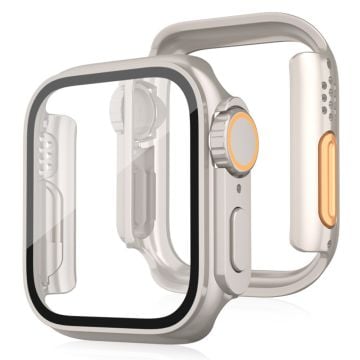 Bump Resistant Watch Case Apple Watch Series 9 8 7 41mm Watch Cover with Tempered Glass Film - Titanium Gold