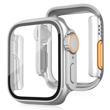 Bump Resistant Watch Case Apple Watch Series 9 8 7 41mm Watch Cover with Tempered Glass Film - Silver