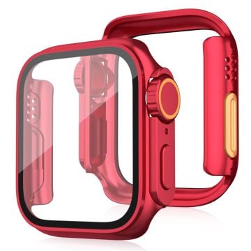 Bump Resistant Watch Case Apple Watch Series 9 8 7 41mm Watch Cover with Tempered Glass Film - Red