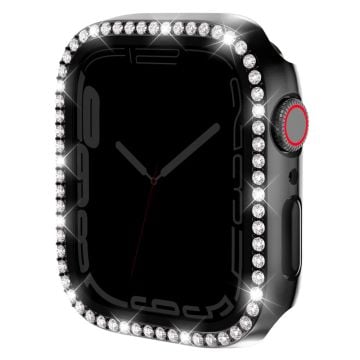 Watch Case Apple Watch Series 9 / 8 / 7 41mm Rhinestone Bump resistant Frame with Anti-spy Tempered Glass Film - Black