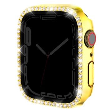 Watch Case Apple Watch Series 9 / 8 / 7 41mm Rhinestone Bump resistant Frame with Anti-spy Tempered Glass Film - Gold