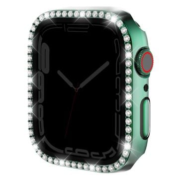 Watch Case Apple Watch Series 9 / 8 / 7 41mm Rhinestone Bump resistant Frame with Anti-spy Tempered Glass Film - Green