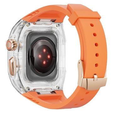 Apple Watch Series 9 8 7 41mm / Series 6 5 4 SE 40mm Flexibelt klockarmband med stötsäkert fodral - Orange + Transparent