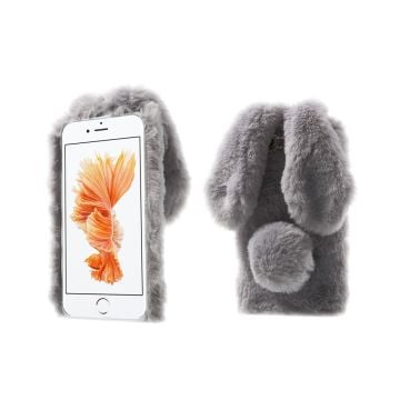 Fluffy Rabbit iPhone 8 Plus / iPhone 7 Plus skal - Silver/Grå