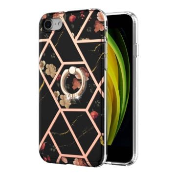 Marmormotiv iPhone SE (2022) / iPhone SE 2020 / iPhone 7 skal - Svarta Blommor