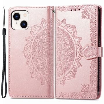 Mandala läder iPhone 15 Plus fodral - Rosa