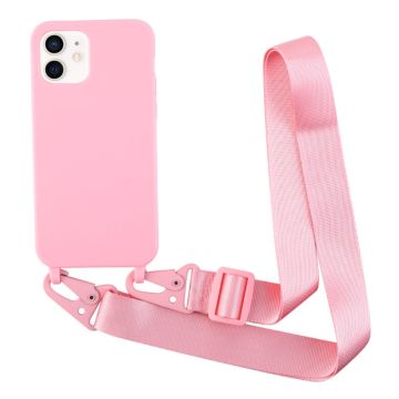 Tunt TPU-fodral med matt yta och justerbar rem för iPhone 11 - Rosa