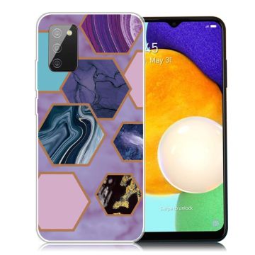 Marmormotiv Samsung Galaxy A03s skal - Hexagoner I Lila Bakgrund