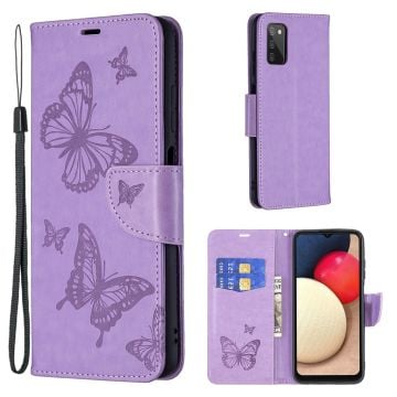 Butterfly läder Samsung Galaxy A03s fodral - Lila