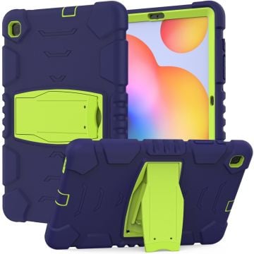 Samsung Galaxy Tab S6 Lite silikonfodral med kickstand - Marinblå / Lime