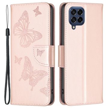 Butterfly läder Samsung Galaxy M53 5G fodral - Rosa