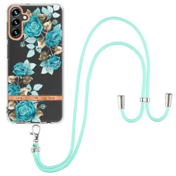 Slim och Hållbar Mjukskal med Handledsband till Samsung Galaxy A34 5G - Hc002 Blue Rose