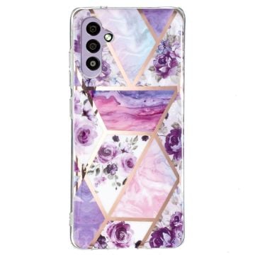 Marmormotiv Samsung Galaxy A34 5G skal - Lila Blommor / Marmor