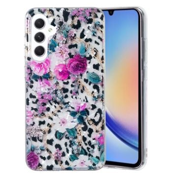 Marmormotiv Samsung Galaxy A34 5G skal - Leopard Och Blomma