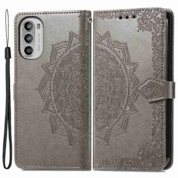 Mandala läder Motorola Moto G52 fodral - Silver/Grå