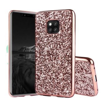 Huawei Mate 20 Pro galvaniserat hybrid plast mobilskal med glitter - Ros Guld