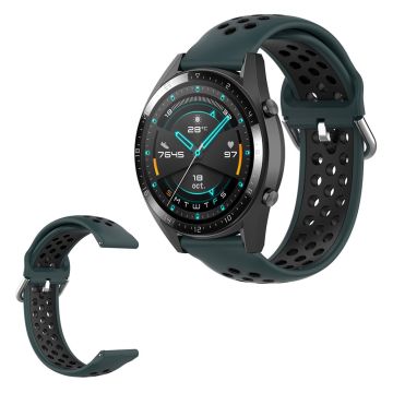 Samsung Galaxy Watch (46mm) / Gear S3 / Huawei Watch GT 2e / GT / GT 2 42mm / 46mm tvåfärgad silikon klockarmband - Dark grön / svart