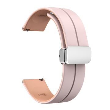 22 mm universellt dubbelfärgat silikonband med silverspänne - Rosa / Rosa Ros