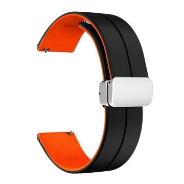 22 mm universellt dubbelfärgat silikonband med silverspänne - Svart / Orange