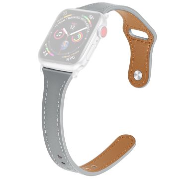 Apple Watch (41mm) klockarmband i äkta läder med sömmar - Mörkgrå / Storlek: L