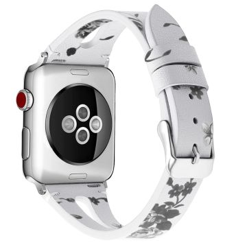 Apple Watch (41mm) klockarmband i äkta läder med topplager av koskinn - Vit / Grå Blomma