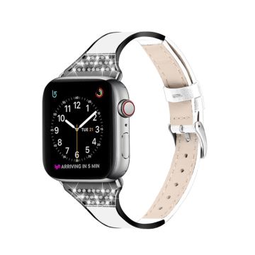 Apple Watch (41mm) klockarmband i äkta läder med strassdekor - Vit