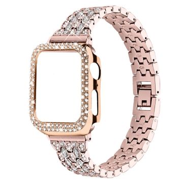 Apple Watch (41mm) klockarmband med fem pärlor och glänsande strassstenar - Rosa Guld / Transparent / Roséguld