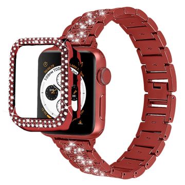 Apple Watch (41mm) 3 pärlor med strassdekor klockarmband med fodral - Röd