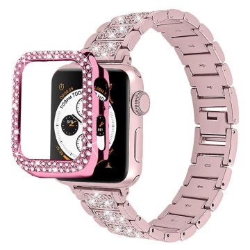 Apple Watch (41mm) 3 pärlor med strassdekor klockarmband med fodral - Rosa Ros