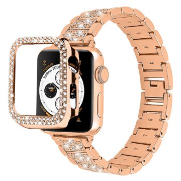 Apple Watch (41mm) 3 pärlor med strassdekor klockarmband med fodral - Roséguld