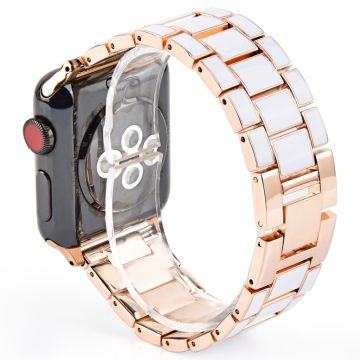 Apple Watch (41mm) 3 pärlor modernt klockarmband - Vit / Guld