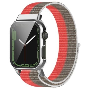 Apple Watch (41 mm) klockarmband i nylon + härdat glas - Röd / Brun