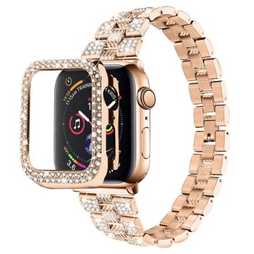 Apple Watch (41mm) klockarmband + fodral i rostfritt stål med strass - Roséguld / Roséguld