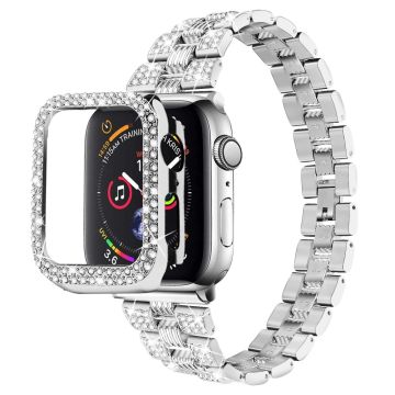 Apple Watch (41mm) klockarmband + fodral i rostfritt stål med strass - Silver / Silver