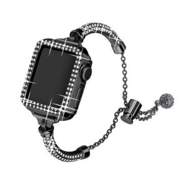 Apple Watch (41mm) klockarmband med strassdekor + fodral - Svart