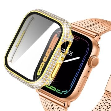 Apple Watch (41mm) stylish rhinestone décor cover with tempered glass - Gold