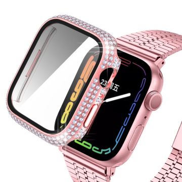 Apple Watch (41mm) stylish rhinestone décor cover with tempered glass - Pink