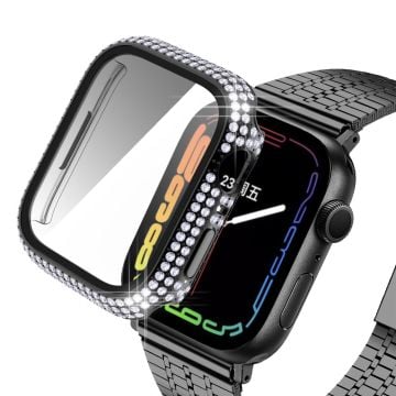 Apple Watch (41mm) stylish rhinestone décor cover with tempered glass - Black