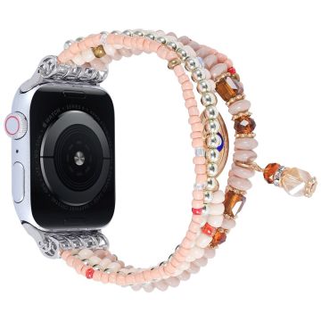 Apple Watch (41mm) elegant klockarmband med ögonpärlor och strassdekor - Rosa