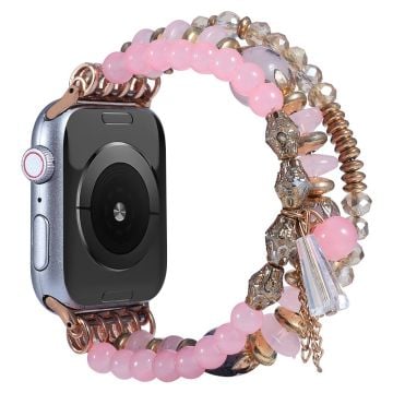 Apple Watch (41mm) modernt klockarmband med agatpärlor - Rosa