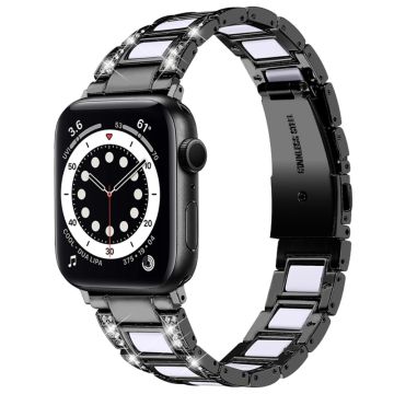 Apple Watch (41mm) modernt klockarmband med strassdekor - Svart / Vit