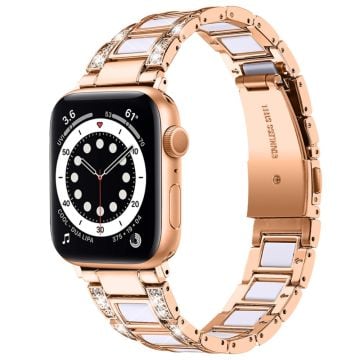 Apple Watch (41mm) modernt klockarmband med strassdekor - Roséguld / Vit