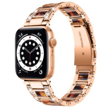 Apple Watch (41mm) modernt klockarmband med strassdekor - Roséguld / Sköldpaddsskal Färg