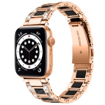 Apple Watch (41mm) modernt klockarmband med strassdekor - Roséguld / Svart