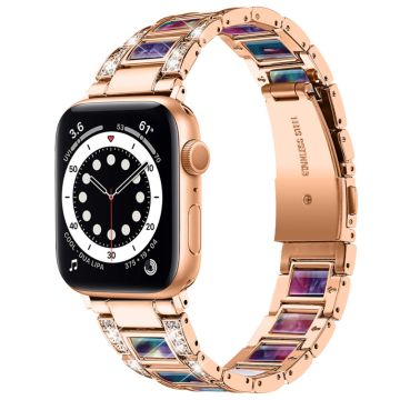 Apple Watch (41mm) modernt klockarmband med strassdekor - Roséguld / Lila Grön Mix