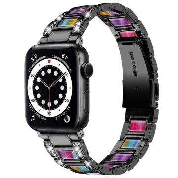 Apple Watch (41mm) modernt klockarmband med strassdekor - Svart / Färgstark