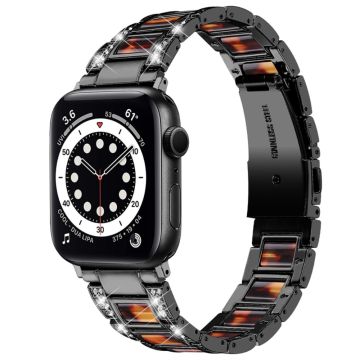 Apple Watch (41mm) modernt klockarmband med strassdekor - Svart / Sköldpaddsskal Färg