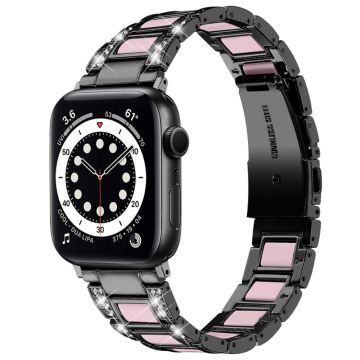 Apple Watch (41mm) modernt klockarmband med strassdekor - Svart / Rosa