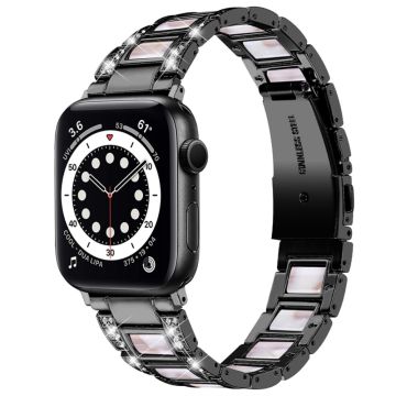 Apple Watch (41mm) modernt klockarmband med strassdekor - Svart / Rosa Mix