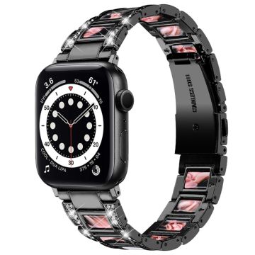 Apple Watch (41mm) modernt klockarmband med strassdekor - Svart / Svart Rosa Mix